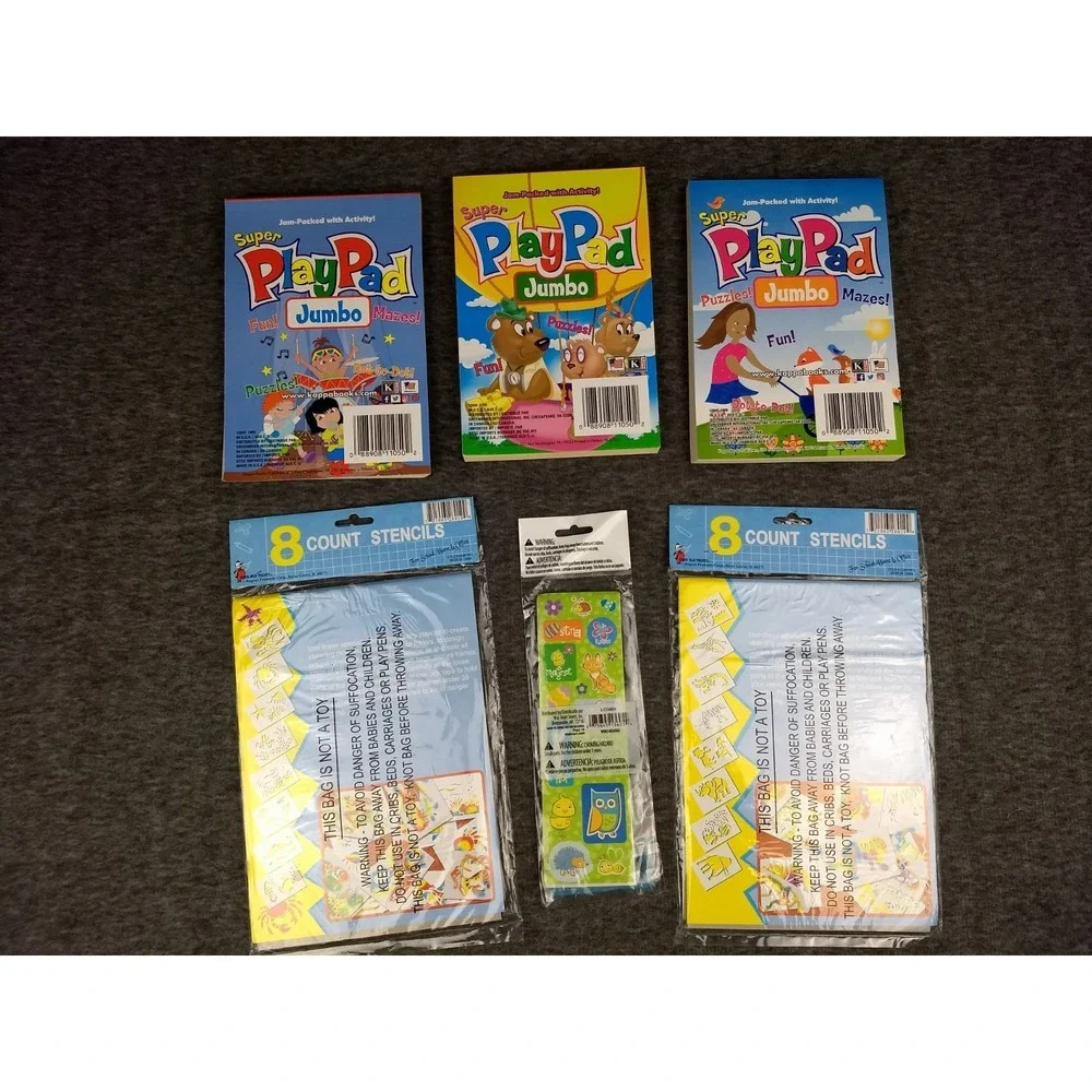 Super Playpad Jumbo Activity Games Books Lot + Stencils, Sticker Notepad Eraser‎
